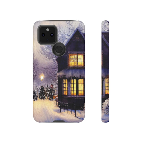Glowing Homes in the Snow with Christmas Decorations - Impact Resistant Phone Case Google Pixel 5 5G Matte